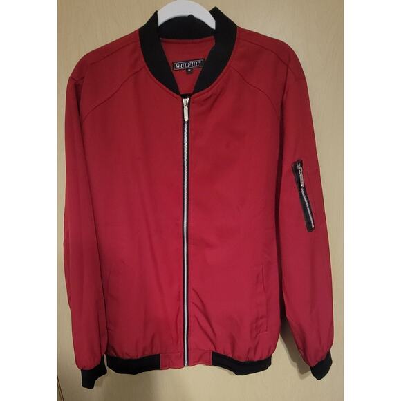 Wulful Men’s Red Full Zip Softshell Bomber Flight Casual Jacket Size Medium - Picture 2 of 8